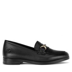 Lordsy Rieker. Czarne półbuty damskie Rieker, bez wzorów, bez obcasa, bez zapięcia. Za 287.00 zł.