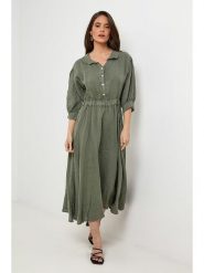 Rodier Lin Lniana sukienka w kolorze khaki rozmiar: XL/XXL. Brązowe sukienki damskie Rodier Lin, bez wzorów, ze lnu, bez ramiączek. Za 193.70 zł.