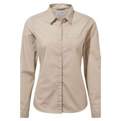 Koszula podróżnicza damska Craghoppers Kiwi II LS Shirt. Brązowe koszule damskie Craghoppers, bez wzorów, sportowe, bez kołnierzyka, bez ramiączek. Za 209.99 zł.