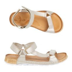 Olivier Sandały damskie barefoot-friendly Kallia skórzane złote złoty. Żółte sandały damskie bez wzorów, bez obcasa, bez zapięcia. Za 367.89 zł.