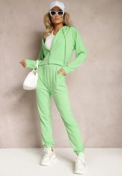 Jasnozielony Komplet Dresowy 2 Częściowy Luźne Spodnie i Bluza z Kapturem Fivana. Zielone bluzy damskie Renee, m, bez wzorów, z dresówki, z kapturem. Za 74.99 zł.