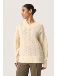 Soaked in Luxury Sweter "Soaked in Luxury" w kolorze kremowym rozmiar: M. Brązowe swetry klasyczne damskie Soaked in Luxury, m, ze splotem, bez kołnierzyka. Za 149.31 zł.
