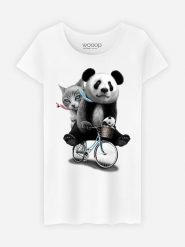 WOOOP Koszulka "Bicycle Panda" w kolorze białym rozmiar: XXL. Białe bluzki damskie Wooop, xxl, bez wzorów, z bawełny, bez kołnierzyka, bez ramiączek. Za 56.99 zł.