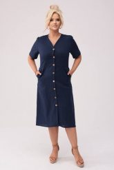 Sukienka Savannah - Len w odcieniach granatu PLUS SIZE OVERSIZE XXL. Sukienki damskie Moda Size Plus Iwanek, bez wzorów, ze lnu, eleganckie, bez ramiączek. Za 429.90 zł.