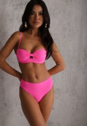 Fuksjowe Bikini Dwuczęściowe z Ozdobnym Węzłem i Odpinanymi Ramiączkami Azaeryra. Czerwone bikini Renee, bez wzorów. Za 99.99 zł.
