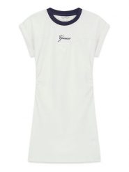 Guess Sukienka codzienna J6GK03 J1314 Biały Regular Fit. Białe sukienki dziewczęce Guess, z aplikacjami, z bawełny, bez ramiączek, proste. Za 154.99 zł.