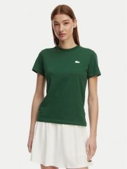 Lacoste T-Shirt TF9246 Zielony Slim Fit. Zielone t-shirty damskie Lacoste, bez wzorów, z bawełny, bez kołnierzyka. Za 269.99 zł.