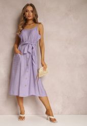 Fioletowa Sukienka Hami. Fioletowe sukienki damskie Renee, z aplikacjami, z materiału, eleganckie, bez ramiączek. W wyprzedaży za 63.99 zł.