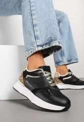 Czarne Sneakersy z Panterką i Napisem Raccaria. Czarne obuwie sportowe damskie Renee, bez zapięcia. Za 89.99 zł.