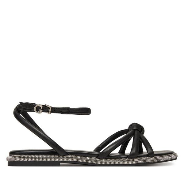 Sandały Guess. Czarne sandały damskie Guess, z aplikacjami, bez obcasa, na płaskiej podeszwie, bez zapięcia. Za 379.99 zł.