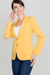 Musztardowy Klasyczny Prosty Żakiet. Brązowe marynarki i żakiety damskie Katrus, l, bez wzorów, z materiału, klasyczne. Za 229.00 zł.