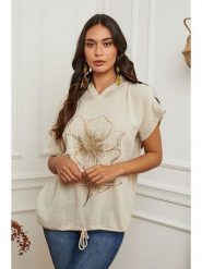 La Compagnie Du Lin Koszulka w kolorze beżowym rozmiar: XXL. Brązowe koszulki damskie La Compagnie Du Lin, xxl, bez wzorów, z bawełny, bez kołnierzyka, bez ramiączek. Za 131.74 zł.