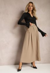 Beżowa Rozkloszowana Spódnica Maxi z Paskiem na Klamrę Sadalin. Brązowe spódnice damskie Renee, l, bez wzorów, maxi. Za 159.99 zł.