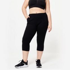 Legginsy krótkie fitness damskie Domyos 500. Czarne legginsy damskie DOMYOS, s, bez wzorów, z bawełny. W wyprzedaży za 39.99 zł.