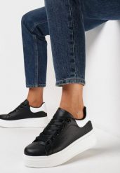 Czarne Sneakersy na Platformie Blaria. Czarne obuwie sportowe damskie Born2be, bez zapięcia. Za 99.99 zł.