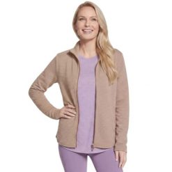 Bluza dresowa sportowa damska The Hoodless Hoodie GoWalk Shine Jacket. Brązowe bluzy damskie Skechers, m, bez wzorów, z dresówki, bez kaptura. Za 199.99 zł.