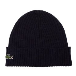 Czapka zimowa wełniana Lacoste Ribbed Wool Beanie Granatowa - RB0001-166. Niebieskie czapki damskie Lacoste, na zimę, bez wzorów, z wełny. Za 274.85 zł.