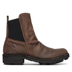 Botki Fly London. Brązowe botki damskie Fly London, bez obcasa, na słupku, bez zapięcia. Za 704.99 zł.