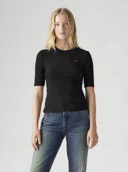 Levi's Koszulka "Luca" w kolorze czarnym rozmiar: M. Czarne bluzki damskie Levi's, m, bez wzorów, z bawełny, bez kołnierzyka, bez ramiączek. Za 70.74 zł.