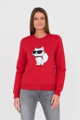 KARL LAGERFELD Czerwona bluza Ikonik 2.0. Czerwone bluzy damskie KARL LAGERFELD, xs, bez wzorów, bez kaptura. W wyprzedaży za 599.99 zł.