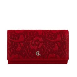 Duży czerwony portfel damski Canaletto ze skóry z tłoczeniem i RFID – styl i bezpieczeństwo PD1602s92t11 RFID. Czerwone portfele damskie bez wzorów, ze skóry. Za 180.00 zł.