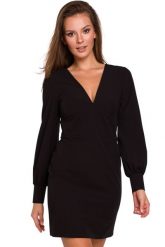 Elegancka sukienka mini z głębokim dekoltem V czarna. Czarne sukienki damskie Sukienki.shop, bez wzorów, eleganckie, bez ramiączek. Za 249.00 zł.