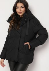 Czarna Kurtka Pikowana z Kapturem Vertigara. Czarne kurtki damskie Born2be, l, bez wzorów, z jeansu, z kapturem. Za 119.99 zł.