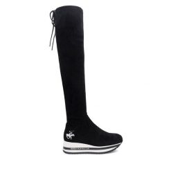 Kozaki Beverly Hills Polo Club. Czarne kozaki damskie Beverly Hills Polo Club, bez obcasa, na koturnie, bez zapięcia. Za 199.99 zł.