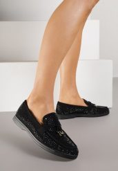 Czarne Mokasyny Ozdobione Cyrkoniami i Aplikacjami Isirsyss. Czarne mokasyny damskie Born2be, z jeansu, bez obcasa. Za 99.99 zł.