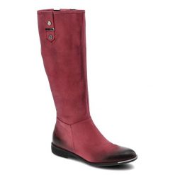 Bordowe Kozaki Chebello Damskie Skórzane Buty. Czerwone kozaki damskie CheBello, z nubiku, bez obcasa, na płaskiej podeszwie, bez zapięcia. Za 299.00 zł.