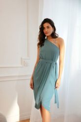Efektowna Sukienka na Jedno Ramię - Niebieska. Niebieskie sukienki damskie MOE, bez wzorów, z elastanu, wizytowe, bez ramiączek. Za 326.90 zł.
