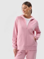 4F Bluza dresowa rozpinana z kapturem damska - różowa M. Czerwone bluzy damskie 4F, m, bez wzorów, z bawełny, z kapturem. Za 159.99 zł.