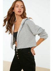 Trendyol Bluza w kolorze szarym rozmiar: XS. Szare bluzy damskie Trendyol, xs, bez wzorów, z bawełny, bez kaptura. Za 52.30 zł.