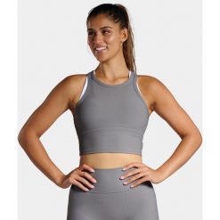Rib Tank-Top sportowy damski. Szare koszulki sportowe damskie NORDICDOTS, bez wzorów, z nylonu, bez ramiączek, na fitness i siłownię. Za 235.00 zł.