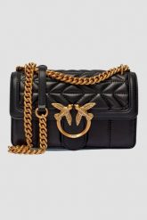 PINKO Czarna torebka Love One Mini DC. Czarne torebki wieczorowe damskie Pinko, bez wzorów, ze skóry, bez dodatków. W wyprzedaży za 1,099.99 zł.