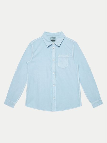 Guess Koszula L4YH00 W9CL0 Niebieski Regular Fit. Niebieskie koszule chłopięce Guess, z aplikacjami, z bawełny, bez kołnierzyka, bez ramiączek. Za 129.99 zł.