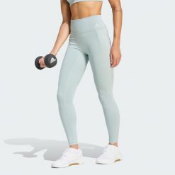 Legginsy treningowe Optime Workout Full Length. Zielone legginsy damskie Adidas, bez wzorów, ze skóry. Za 259.00 zł.