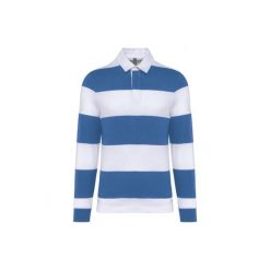 Koszulka polo w paski, długi rękaw Kariban. Niebieskie koszulki damskie KARIBAN, bez wzorów, bez kołnierzyka, bez ramiączek. Za 194.50 zł.