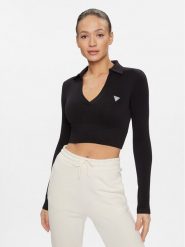 Guess Bluzka V4RP02 Z3CC0 Czarny Regular Fit. Czarne bluzki damskie Guess, l, z aplikacjami, z syntetyku, bez kołnierzyka, bez ramiączek. W wyprzedaży za 139.99 zł.