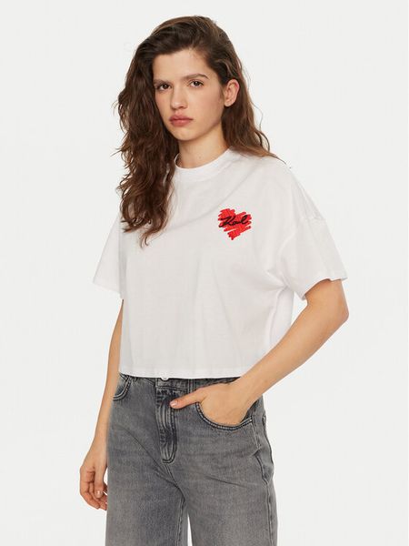 KARL LAGERFELD T-Shirt A1W17074 Biały Regular Fit. Białe t-shirty damskie KARL LAGERFELD, s, bez wzorów, z bawełny, bez kołnierzyka. Za 219.99 zł.