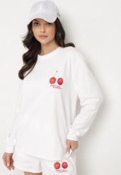 Biała Bawełniana Bluza z Nadrukiem z Wiśniami Lilzeki. Białe bluzy damskie Born2be, l, bez wzorów, z bawełny, bez kaptura. Za 119.99 zł.