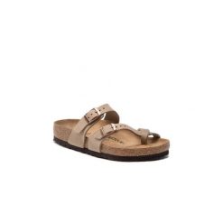 Klapki unisex Birkenstock Mayari Tobacco. Brązowe klapki damskie Birkenstock, bez wzorów, z materiału, bez obcasa, bez zapięcia. Za 468.10 zł.