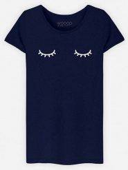 WOOOP Koszulka "Eyes Closed" w kolorze granatowym rozmiar: XL. Niebieskie koszulki damskie Wooop, xl, bez wzorów, z bawełny, bez kołnierzyka, bez ramiączek. Za 61.60 zł.