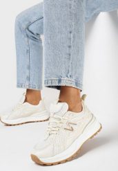 Beżowe Sneakersy na Grubej Podeszwie z Siateczką Aslova. Brązowe obuwie sportowe damskie Born2be, bez zapięcia. Za 109.99 zł.