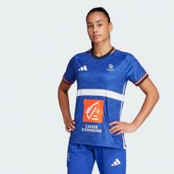 Koszulka France Handball Replica. Niebieskie bluzki damskie Adidas, bez wzorów, z materiału, sportowe, bez kołnierzyka, bez ramiączek. Za 399.00 zł.