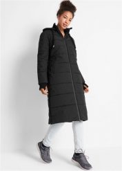 Płaszcz pikowany funkcjonalny, outdoorowy, z materiału odpychającego wodę. Czarne płaszcze damskie bonprix, bez wzorów, bez kaptura. Za 379.99 zł.