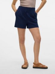 Vero Moda Szorty w kolorze granatowym rozmiar: XS. Niebieskie szorty damskie Vero Moda, bez wzorów, z podwyższonym stanem. Za 61.46 zł.