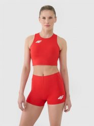 4F Biustonosz treningowy ze średnim wsparciem damski - czerwony L. Czerwone biustonosze sportowe damskie 4F, bez wzorów, z dzianiny. Za 129.99 zł.