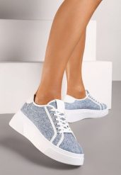 Niebieskie Sneakersy na Grubej Podeszwie ze Sznurowaniem Dimetta. Niebieskie obuwie sportowe damskie Born2be, bez zapięcia. Za 89.99 zł.