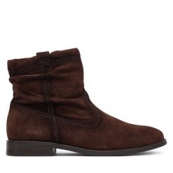 Botki Tamaris. Brązowe botki damskie Tamaris, bez obcasa, na płaskiej podeszwie, bez zapięcia. Za 404.99 zł.